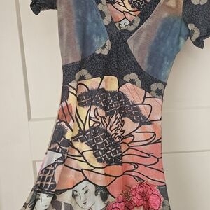 Desigual Graphic Floral Dress Fit & Flare Artsy Print Boho